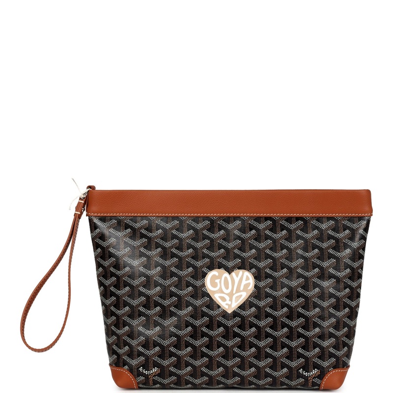 Goyard Goyardine Canvas Black and Tan Conti Pouch Palladium Hardware