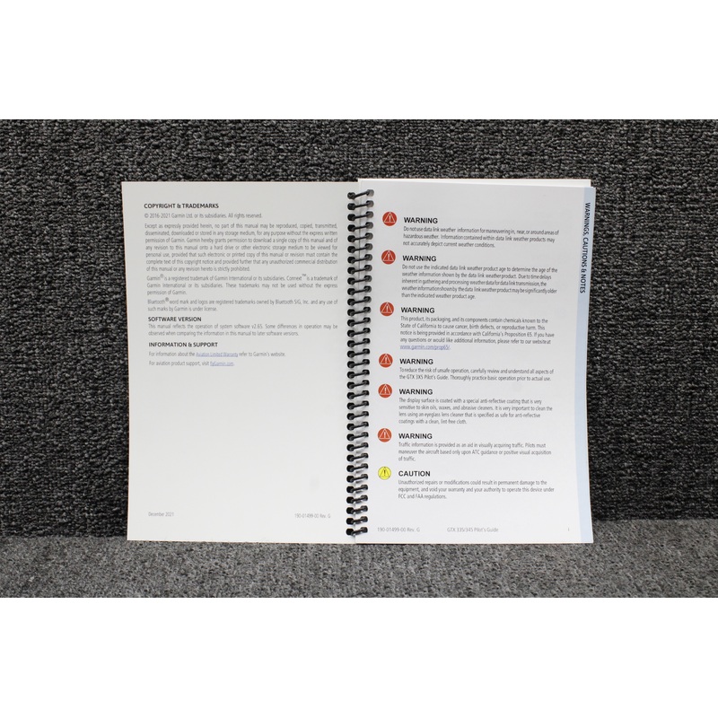 190-01499-00 Garmin GTX-335-345 ADS-B Transponder Pilots Guide 2021 (Rev. G)