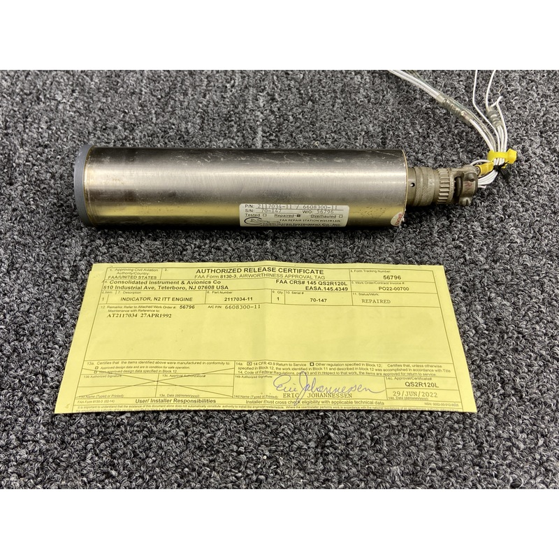 2117034-11 (Alt: 6608300-11) Airesearch Turbine Speed Indicator w 8130-3