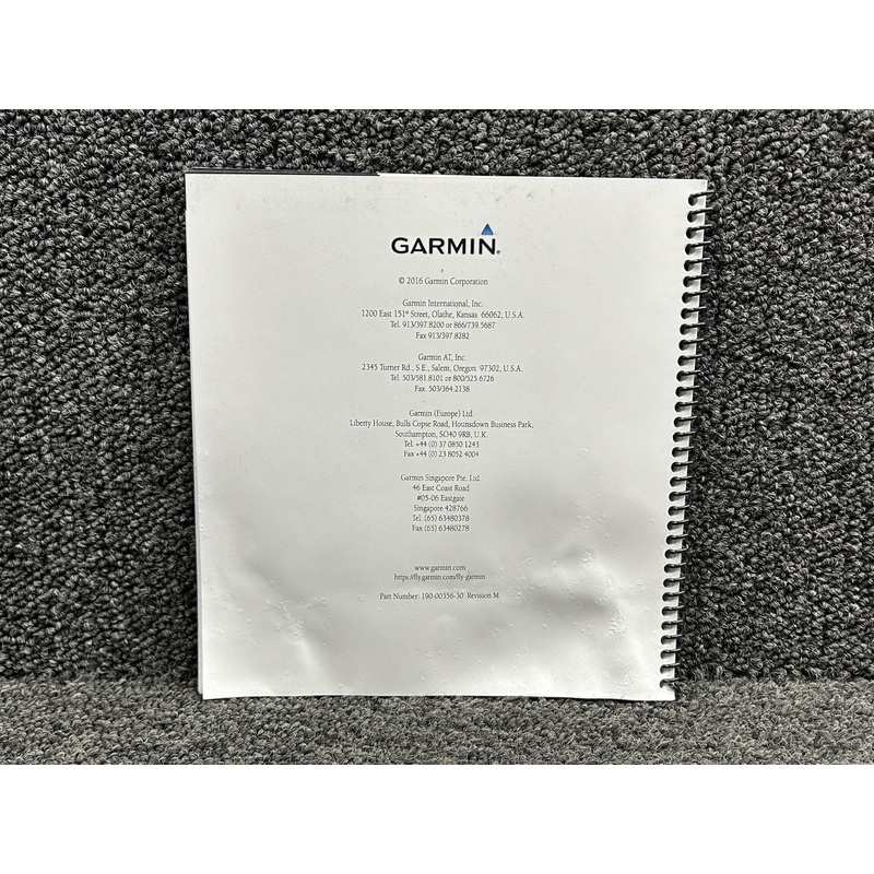 190-00356-30 Garmin 400W,500W Series Pilots Guide Addendum Booklet (2016)
