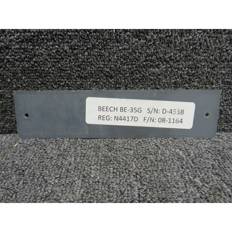 Beechcraft G35 Baggage Compartment Placard (No Data Plate)