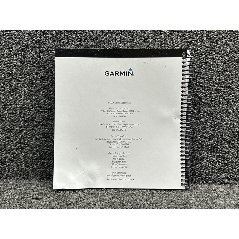 190-00356-00 Garmin 400W Series Pilots Guide and Reference Booklet (2016)