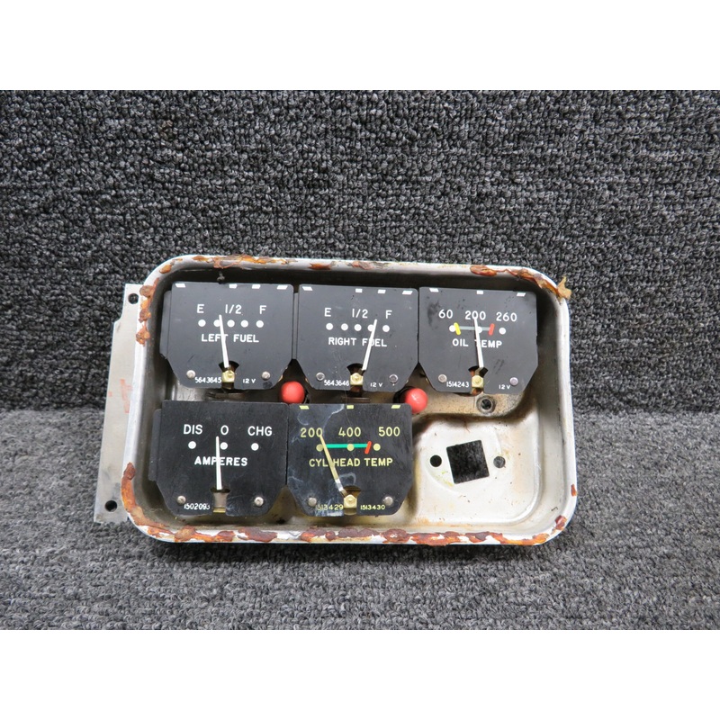 Beech N35 Fuel and Oil Instrument Cluster (Missing Indicator and Water Damage)