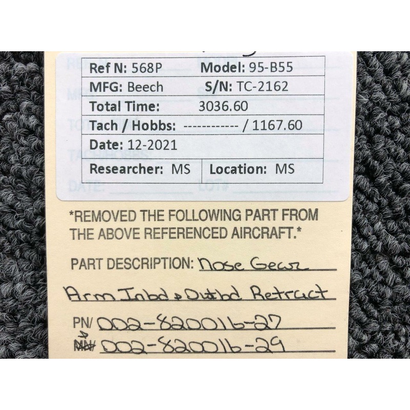 002-820016-27 / 002-820016-29 Beech 95-B55 Nose Gear Arm Inbd / Outbd Retract
