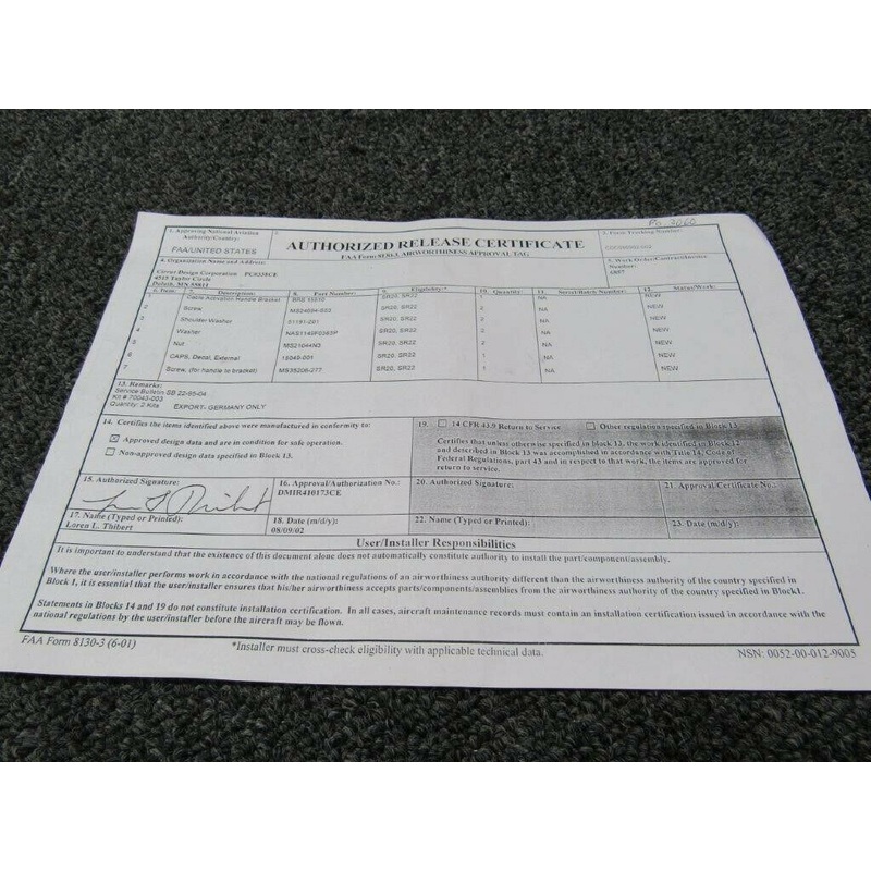 70043-002 Cirrus SR20/22 Cap Handle Kit SB20-95-04 W/ 8130 (SA)