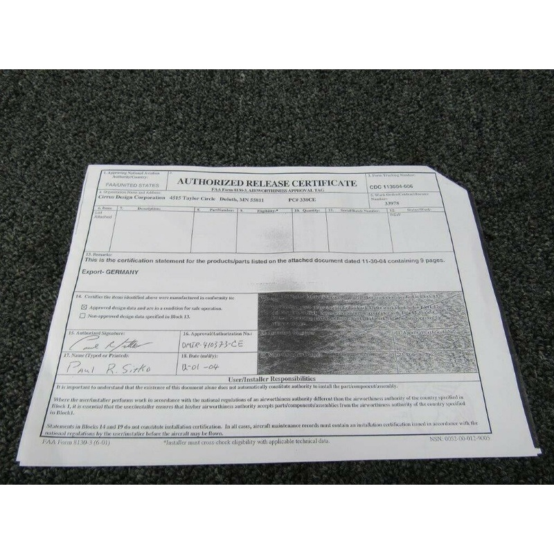 70097-001 Cirrus SR20/22 Fuel Selector Kit 2X-28-03-R1 W/ 8130 (SA)
