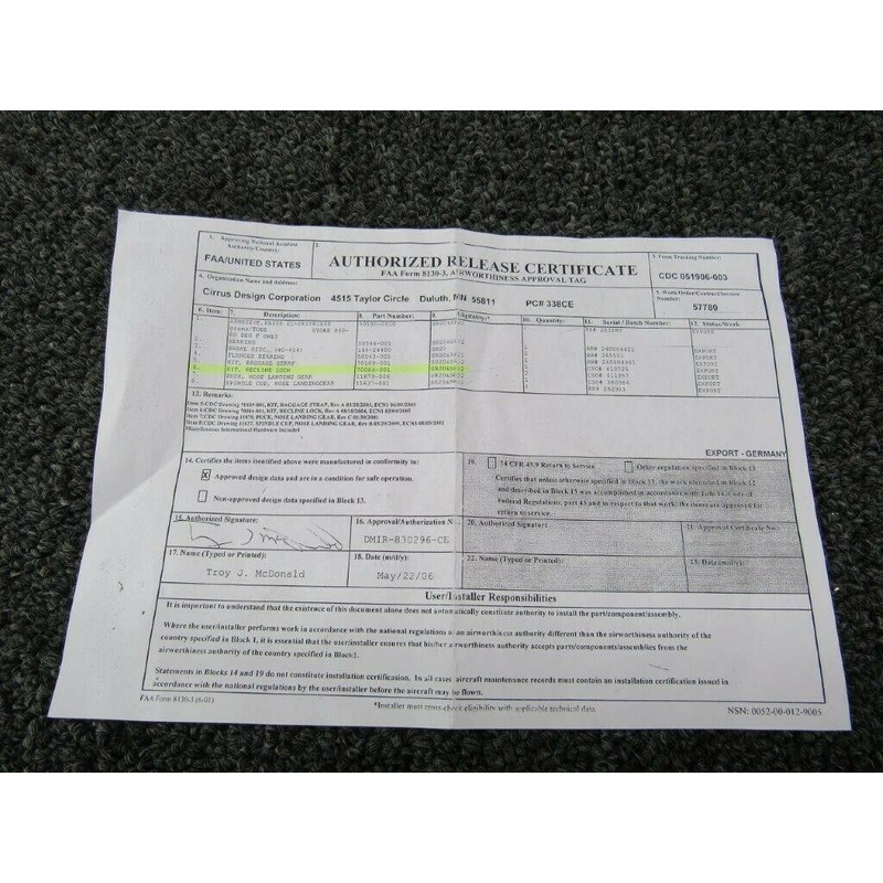 70043-003 / SB-22-95-04 Cirrus SR22 Caps Activation Handle Kit (SA)